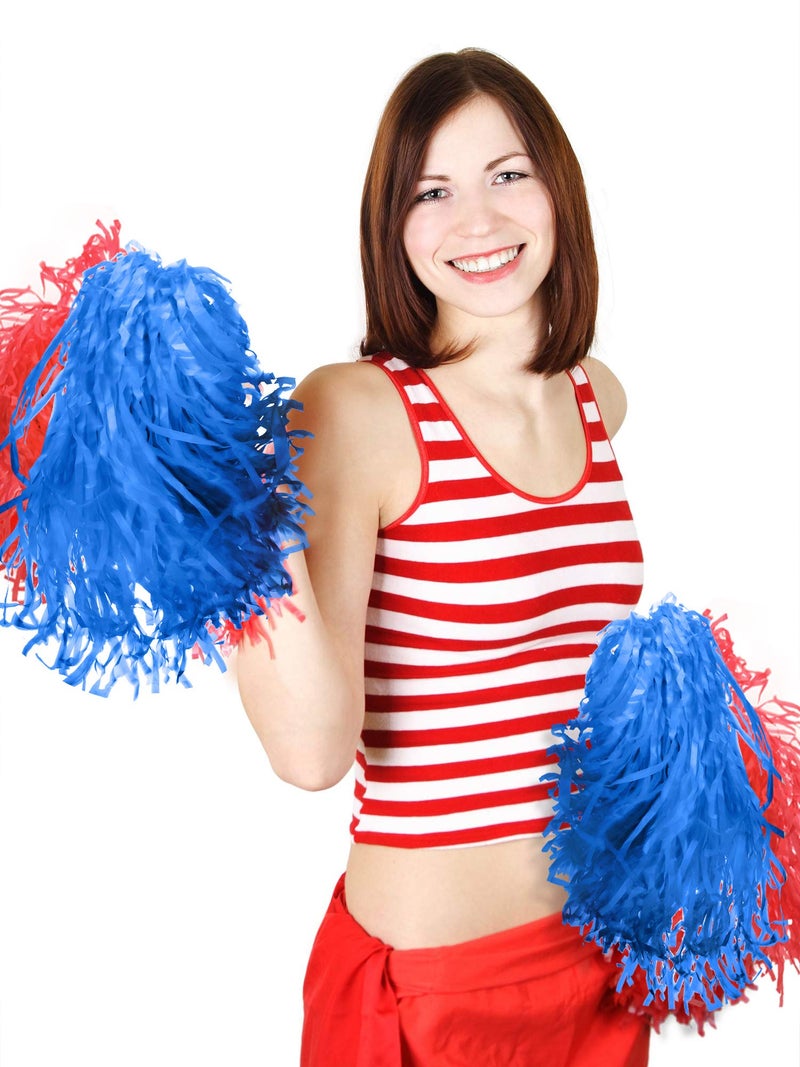 Pangda 12 Pack Cheerleading Pom Poms Sports Dance Cheer Plastic Pom Poms for Sports Team Spirit Cheering(Red and Blue) - Image 2